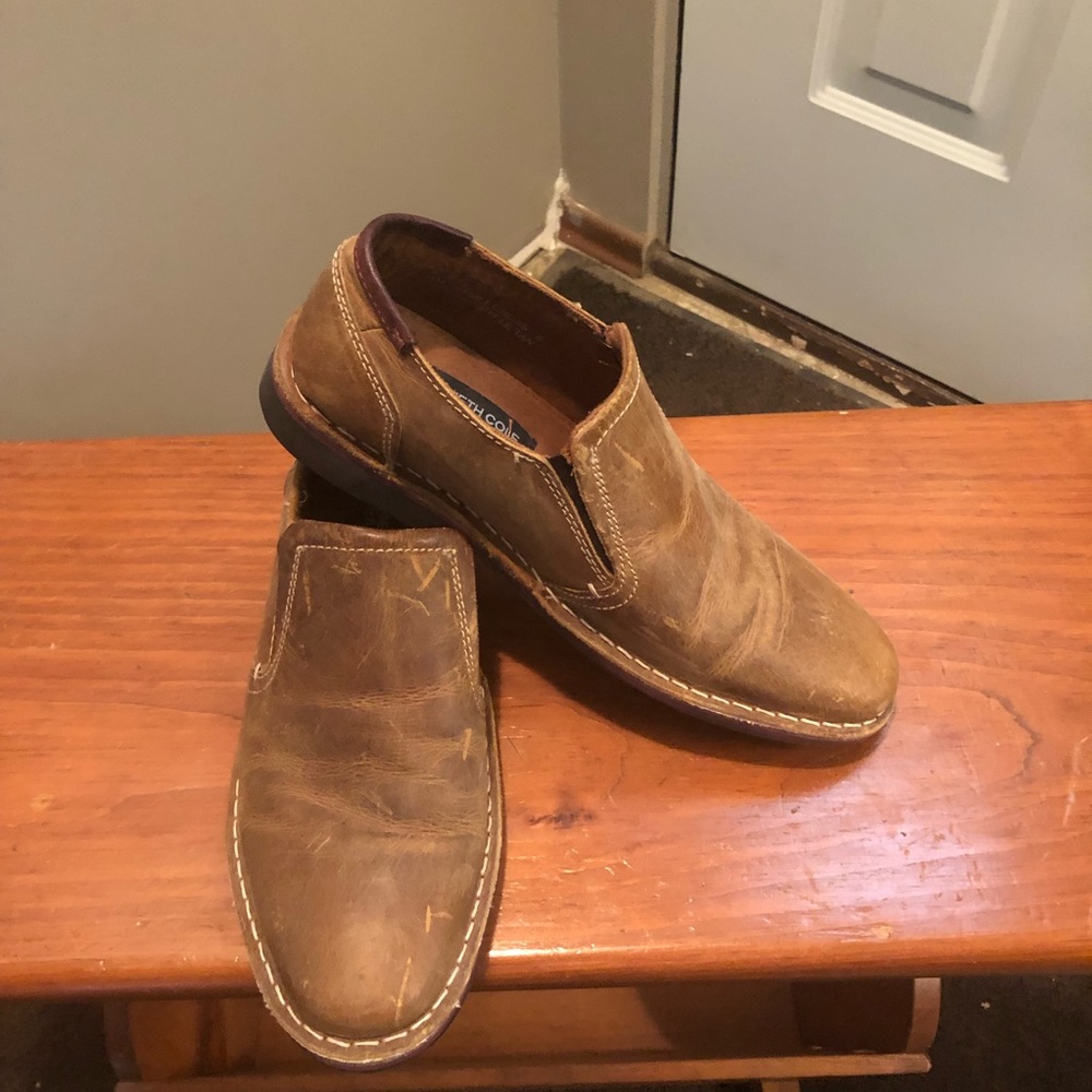 Mens Kenneth Cole Reaction Brown Leather Slip On Shoes. Size 8